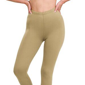 ZENANA PREMIUM MICROFIBER LEGGINGS-KHAKI SZ S-XL NWOT